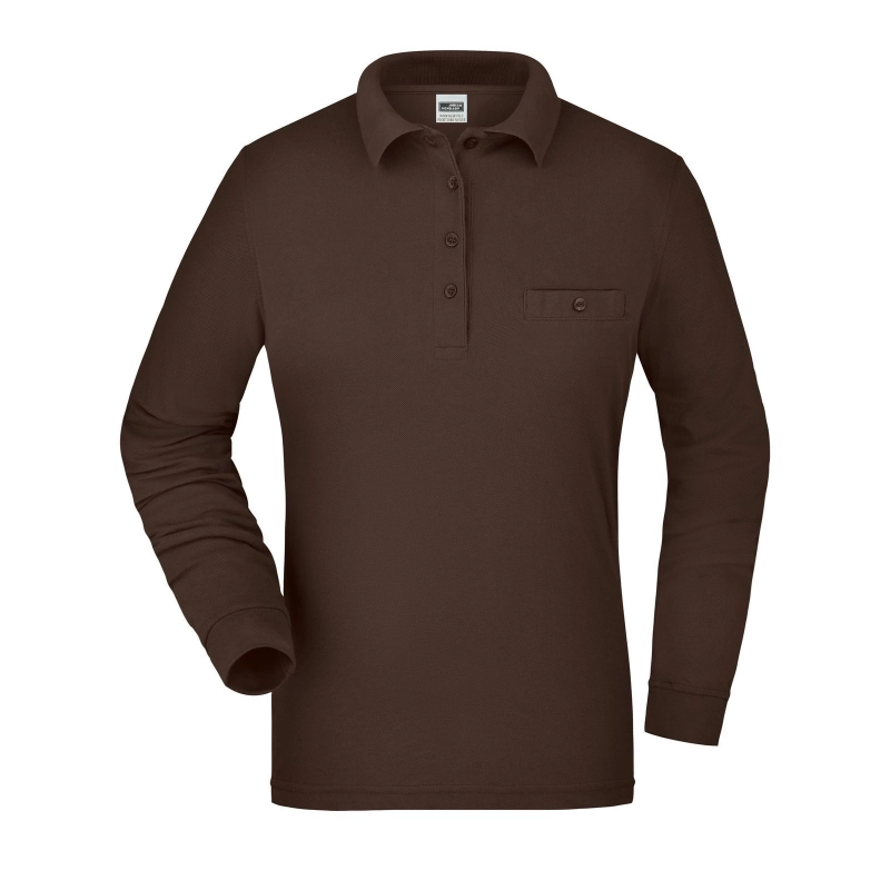 Polo workwear femme manches longues et poche poitrine