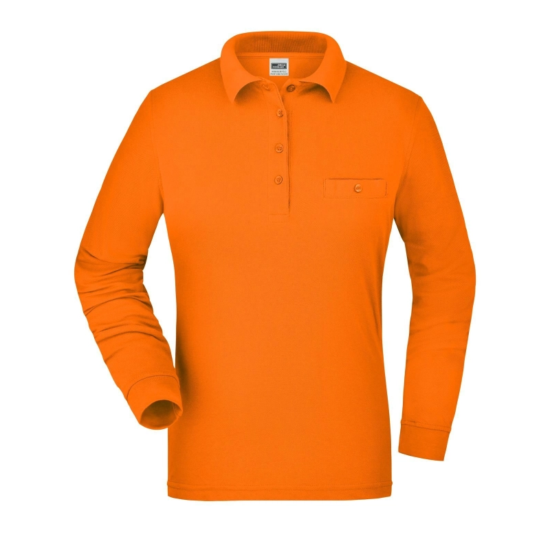 Polo workwear femme manches longues et poche poitrine