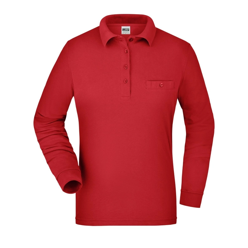 Polo workwear femme manches longues et poche poitrine
