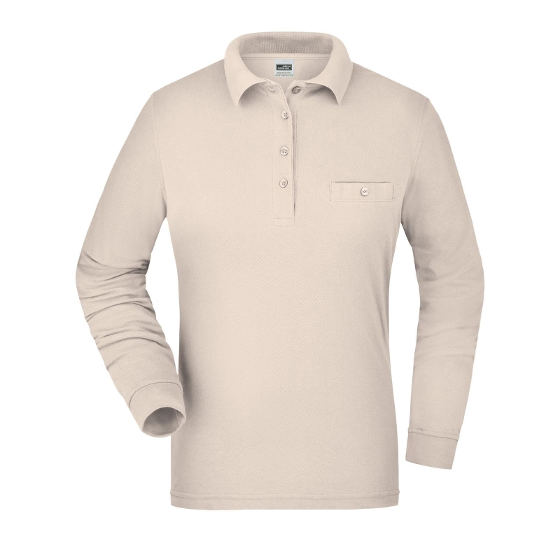 Polo workwear femme manches longues et poche poitrine