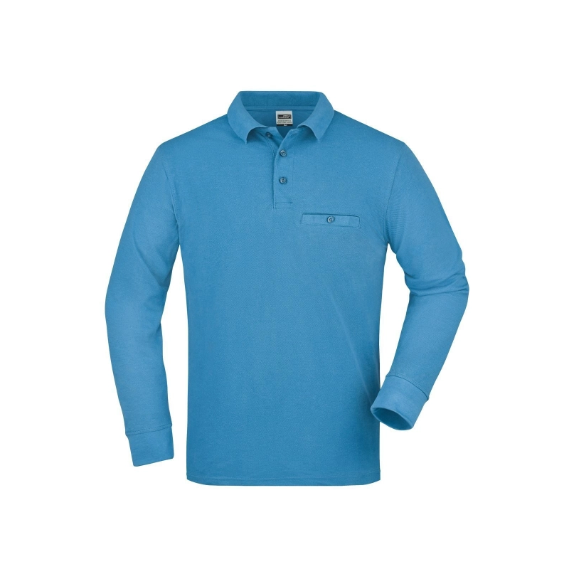 Polo workwear homme manches longues et poche poitrine