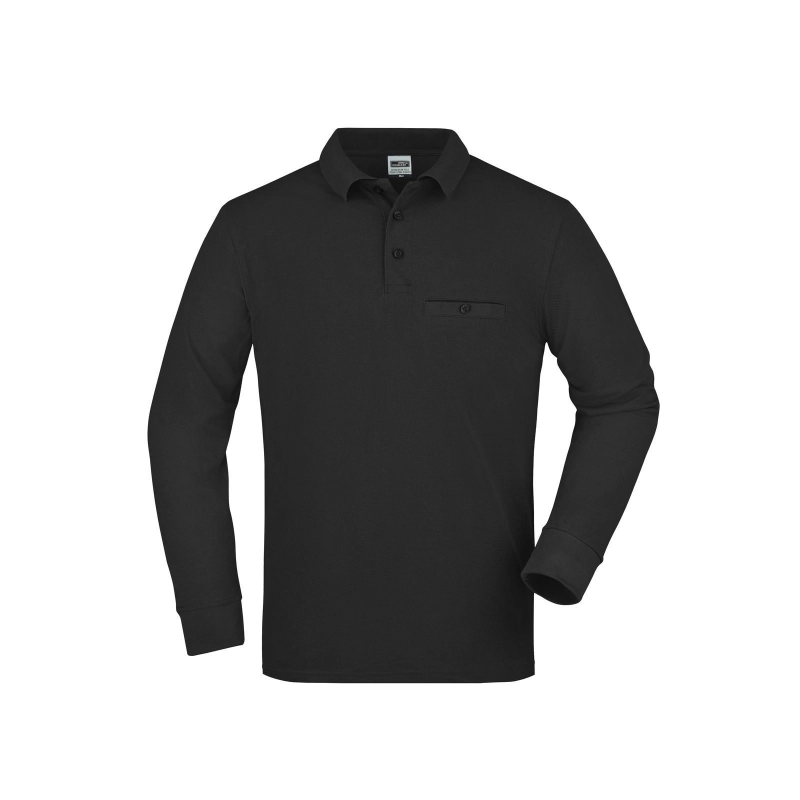 Polo workwear homme manches longues et poche poitrine