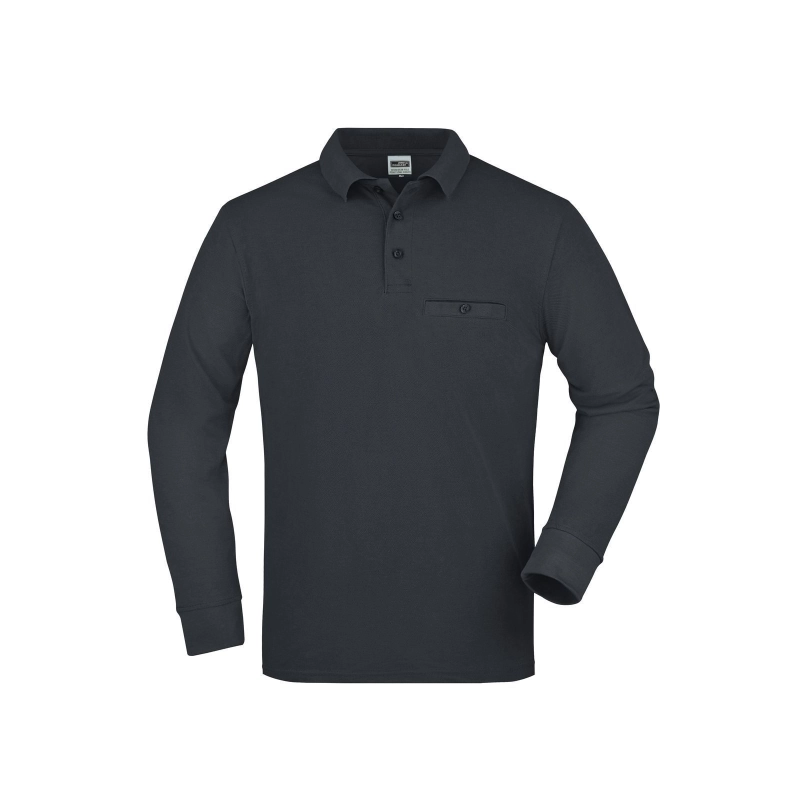 Polo workwear homme manches longues et poche poitrine