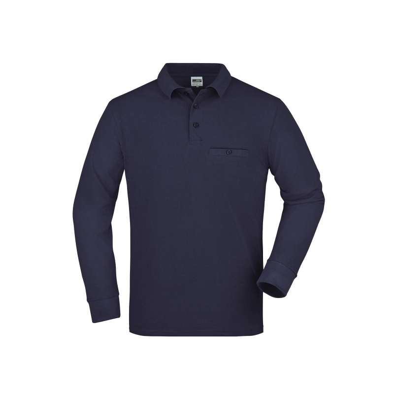 Polo workwear homme manches longues et poche poitrine