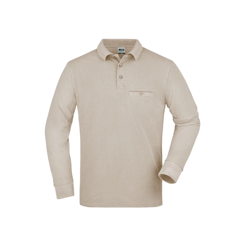 Polo workwear homme manches longues et poche poitrine
