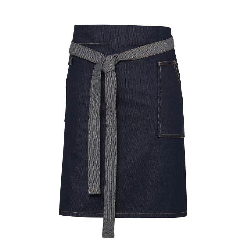 "Division" Waxed Look Denim Waist Apron