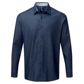 Chemise en Denim-Pindot Manches Longues Homme