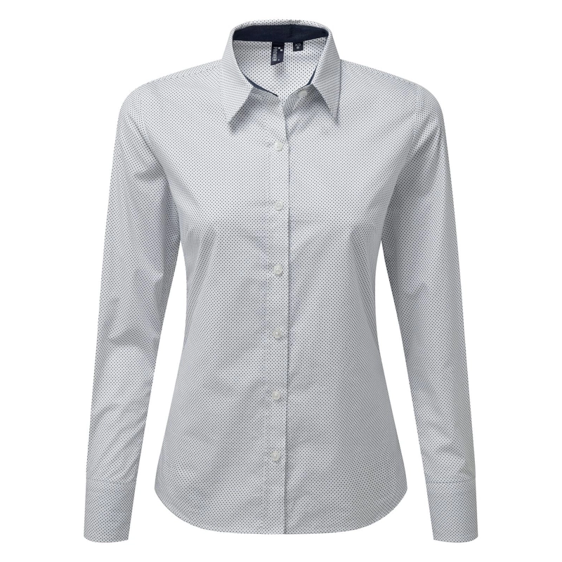 Chemise en Denim-Pindot Manches Longues Femme