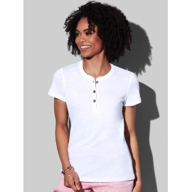Tee-shirt à col rond avec boutons pour femmes