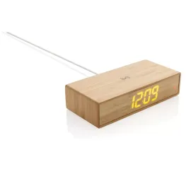 Orologio sveglia in bambù con caricatore wireless 5W
