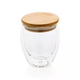 Bicchiere in vetro borosilicato con tappo in bambù 250ml