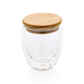 Bicchiere in vetro borosilicato con tappo in bambù 250ml