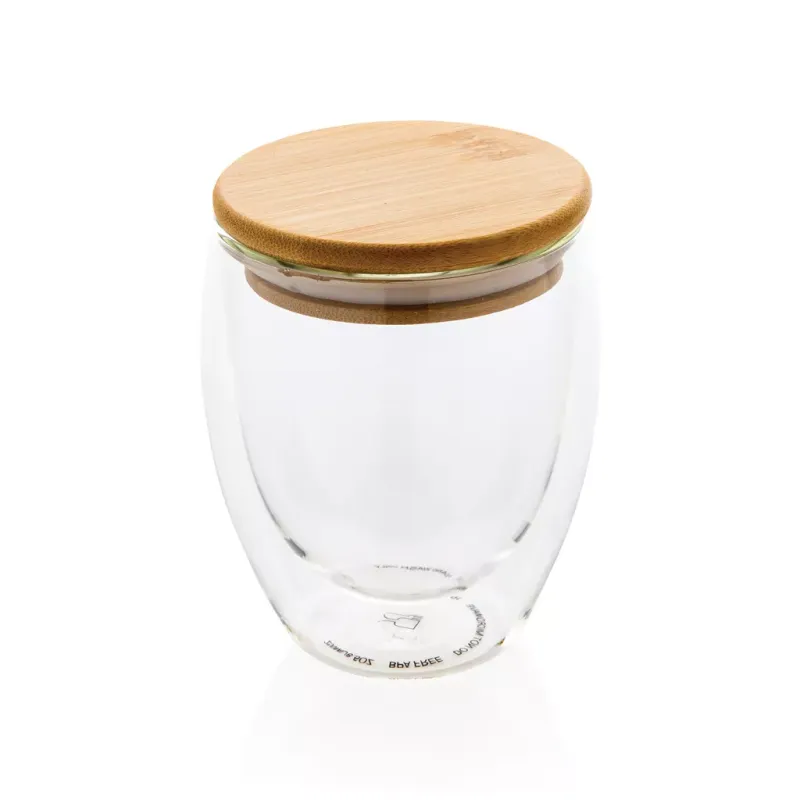 Double wall borosilicate glass with bamboo lid 250ml Double wall borosilicate glass with bamboo lid 250ml