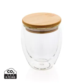 Bicchiere in vetro borosilicato con tappo in bambù 250ml