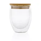 Double wall borosilicate glass with bamboo lid 250ml Double wall borosilicate glass with bamboo lid 250ml