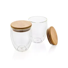 Set de 2 verres double paroi 250ml avec couvercle en bambou