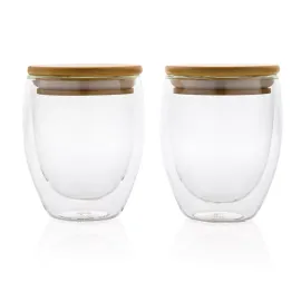 Set 2 bicchieri in vetro borosilicato con tappo in bambù