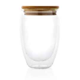 Bicchiere in vetro borosilicato con tappo in bambù 350ml