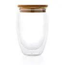 Bicchiere in vetro borosilicato con tappo in bambù 350ml