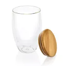 Bicchiere in vetro borosilicato con tappo in bambù 350ml