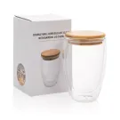 Bicchiere in vetro borosilicato con tappo in bambù 350ml