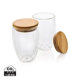 Double wall borosilicate glass with bamboo lid 350ml 2pc set