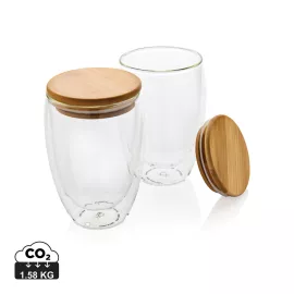 Set 2 bicchieri in vetro borosilicato con tappo in bambù