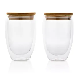 Double wall borosilicate glass with bamboo lid 350ml 2pc set