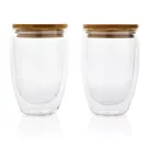 Double wall borosilicate glass with bamboo lid 350ml 2pc set Double wall borosilicate glass with bamboo lid 350ml 2pc set