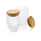 Double wall borosilicate glass with bamboo lid 350ml 2pc set Double wall borosilicate glass with bamboo lid 350ml 2pc set