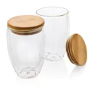 Double wall borosilicate glass with bamboo lid 350ml 2pc set Double wall borosilicate glass with bamboo lid 350ml 2pc set
