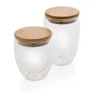 Double wall borosilicate glass with bamboo lid 350ml 2pc set Double wall borosilicate glass with bamboo lid 350ml 2pc set