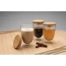 Set de 2 Verres double paroi 350ml avec couvercle en bambou