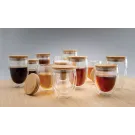 Double wall borosilicate glass with bamboo lid 350ml 2pc set Double wall borosilicate glass with bamboo lid 350ml 2pc set