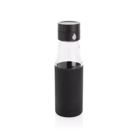 Ukiyo glass hydration tracking bottle with sleeve