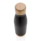 Botella acero inoxidable al vacío con tapa y fondo de bambú