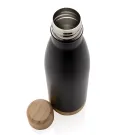 Botella acero inoxidable al vacío con tapa y fondo de bambú