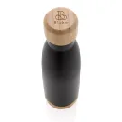 Botella acero inoxidable al vacío con tapa y fondo de bambú