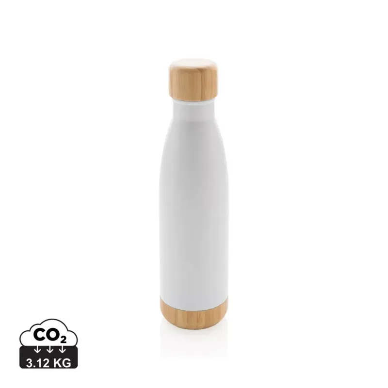 Botella acero inoxidable al vacío con tapa y fondo de bambú