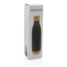 Botella acero inoxidable al vacío con tapa y fondo de bambú