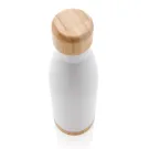 Botella acero inoxidable al vacío con tapa y fondo de bambú