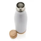 Botella acero inoxidable al vacío con tapa y fondo de bambú