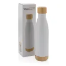 Botella acero inoxidable al vacío con tapa y fondo de bambú