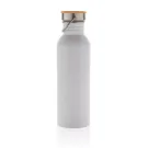 Botella moderna de acero inoxidable con tapa de bambú.
