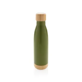 Botella acero inoxidable al vacío con tapa y fondo de bambú