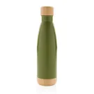 Botella acero inoxidable al vacío con tapa y fondo de bambú