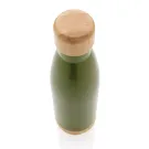 Botella acero inoxidable al vacío con tapa y fondo de bambú