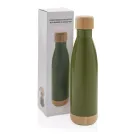 Botella acero inoxidable al vacío con tapa y fondo de bambú