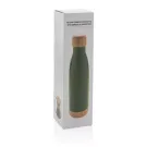 Botella acero inoxidable al vacío con tapa y fondo de bambú