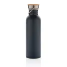 Botella moderna de acero inoxidable con tapa de bambú.
